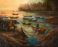 A. Q. Arif, Royal Fishing Harbour, 48 x 60 Inch, Oil On Canvas, Citiscape Painting, AC-AQ-386